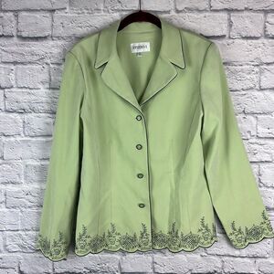 Studio I Green Embroidered Button Up Blazer Size 10